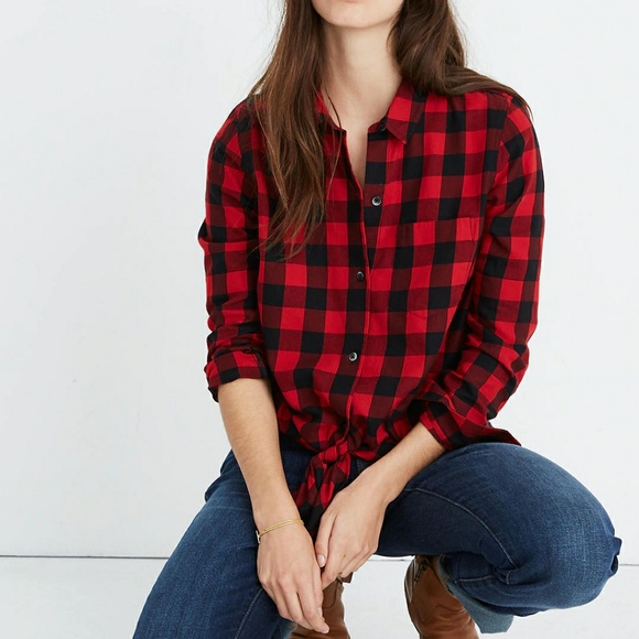 Madewell Tops - NWT XS Madewell red check flannel tie-front shirt